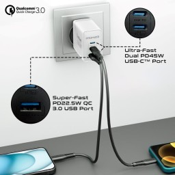 شاحن GaNFast™ بقدرة 45 واط بتقنية الشحن السريع 3.0 GaNFast™ 45W Charger with Quick Charge 3.0 Technology