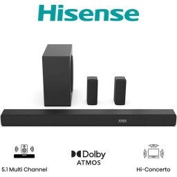 ساوندبار هايسنس Hisense بقنوات 5.1 Dolby Atmos لاسلكي Hisense AX5100Q Soundbar - 5.1 Channel - Dolby Atmos - Wireless