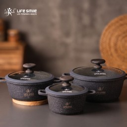 لايف سمايل - طقم قدور غرانيت 3 قطع مانع للالتصاق (24/28/32 سم) 3-Pieces Pots Set By Life Smile