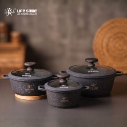 لايف سمايل - طقم قدور غرانيت 3 قطع مانع للالتصاق (16/20/24 سم) 3-Pieces Pots Set By Life Smile