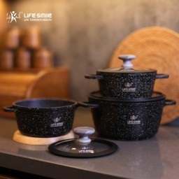 لايف سمايل - طقم قدور غرانيت 3 قطع مانع للالتصاق (20/24/28 سم) 3-Pieces Pots Set By Life Smile