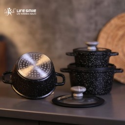 لايف سمايل - طقم قدور غرانيت 3 قطع مانع للالتصاق (20/24/28 سم) 3-Pieces Pots Set By Life Smile