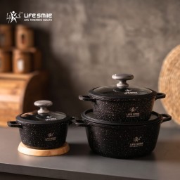 لايف سمايل - طقم قدور غرانيت 3 قطع مانع للالتصاق (32/36/40 سم) 3-Pieces Pots Set By Life Smile