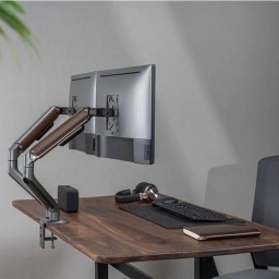 حامل شاشات مزدوج مكتبي متحرك بآلية زنبركية ولمسات خشبية - لومي LDT63-C024 Lumi LDT63-C024 Dual Monitor Spring-Assisted Monitor Arm - Wood Grain Design