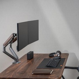 حامل شاشات مزدوج مكتبي متحرك بآلية زنبركية ولمسات خشبية - لومي LDT63-C024 Lumi LDT63-C024 Dual Monitor Spring-Assisted Monitor Arm - Wood Grain Design