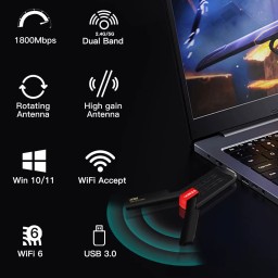 ادابتر انترنيت Fenvi AX1800 USB 3.0 Dual Band 2.4G/5Ghz WiFi 6 Adapter Fenvi AX1800 USB 3.0 Dual Band 2.4G/5Ghz WiFi 6 Adapter