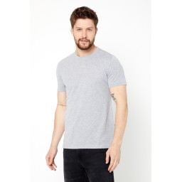 تي شيرت رجالي قطن 100% بقصة عادية وياقة دائرية - رمادي Men's 100% Cotton Regular Fit Crew Neck Basic T-Shirt - Grey