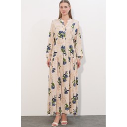 فستان نسائي طويل محتشم بنقشة 2585 - C.Mavi Women's Patterned Long Modest Dress 2585 - C.Mavi