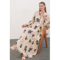 فستان نسائي طويل محتشم بنقشة 2585 - C.Mavi Women's Patterned Long Modest Dress 2585 - C.Mavi