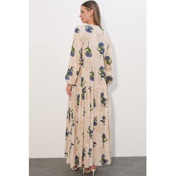 فستان نسائي طويل محتشم بنقشة 2585 - C.Mavi Women's Patterned Long Modest Dress 2585 - C.Mavi