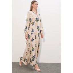 فستان نسائي طويل محتشم بنقشة 2585 - C.Mavi Women's Patterned Long Modest Dress 2585 - C.Mavi