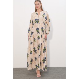 فستان نسائي طويل محتشم بنقشة 2585 - C.Mavi Women's Patterned Long Modest Dress 2585 - C.Mavi