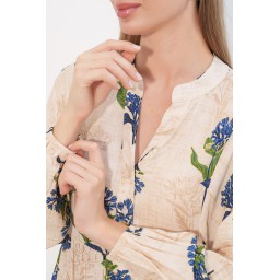 فستان نسائي طويل محتشم بنقشة 2585 - C.Mavi Women's Patterned Long Modest Dress 2585 - C.Mavi