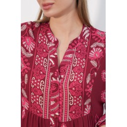 فستان نسائي طويل محتشم بنقشة 2585 - C. Bordo Women's Patterned Long Modest Dress 2585 - C. Bordo