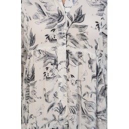 فستان نسائي طويل محتشم بنقشة - أبيض - 2585 Women's Patterned Long Modest Dress 2585 - White