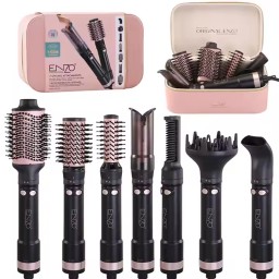 مجموعة سشوار احترافية 7 في 1 من اينزو معالج ايوني مع علبة جلد مميز Hair styling set