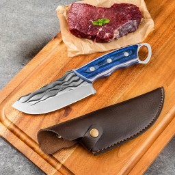 سكين MECJOE مطروق يدوياً مع جراب جلدي MECJOE Hand-Forged Knife with Leather Sheath