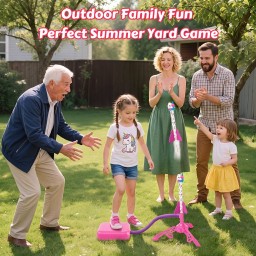 قاذفة يونيكورن وردية تطلق الصواريخ بالهواء للأطفال Pink unicorn launcher that shoots rockets into the air for kids.