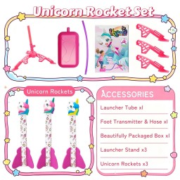 قاذفة يونيكورن وردية تطلق الصواريخ بالهواء للأطفال Pink unicorn launcher that shoots rockets into the air for kids.