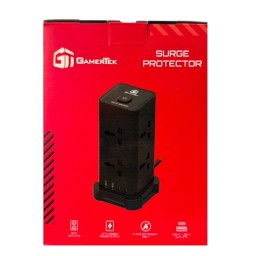 مشترك برج حماية من تذبذب التيار الكهربائي جيمرتك 8 منافذ و4 منافذ يو إس بي GamerTek Surge Protector Power Strip Tower (8 AC Outlets + 4 USB)
