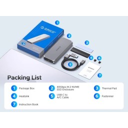 حافظة Orico COM2-U4 لمحركات أقراص M.2 NVMe SSD، تدعم تقنية USB4 بسرعة 40 جيجابت في الثانية وتتوافق مع Thunderbolt 4 / 3 Orico COM2-U4 USB4 40Gbps M.2 NVMe SSD Enclosure Compatible with Thunderbolt 4 / 3