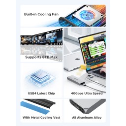 حافظة Orico COM2-U4 لمحركات أقراص M.2 NVMe SSD، تدعم تقنية USB4 بسرعة 40 جيجابت في الثانية وتتوافق مع Thunderbolt 4 / 3 Orico COM2-U4 USB4 40Gbps M.2 NVMe SSD Enclosure Compatible with Thunderbolt 4 / 3