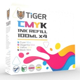 حبر Tiger Canon GI-490 لإعادة التعبئة – عبوة 100 مل × 4 ألوان CMYK Tiger Canon GI-490 100ml ×4 CMYK Ink Refill