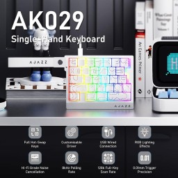 لوحة مفاتيح الألعاب الميكانيكية السلكية AJAZZ AK029 – تصميم مدمج (إطارات بيضاء) AJAZZ AK029 Wired Mechanical Gaming Keyboard – Compact Layout (White Contours)