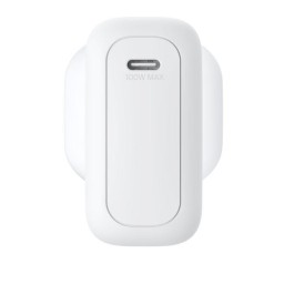 شاحن جداري GaN بقدرة 100 واط بمنفذ USB-C واحد مع قابس بريطاني قابل للطي – أبيض 100W 1C GAN WALL CHARGER WH (FOLDABLE UK PLUG)