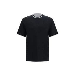 تيشيرت رجالي برونيلو كوتشينيلي قطني أسود بتفاصيل متباينة Brunello Cucinelli Men's Cotton T-Shirt – Black