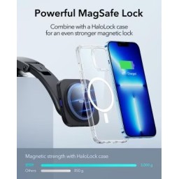 حامل وشاحن لاسلكي للسيارة ESR MagSafe HaloLock للوحة القيادة مع ذراع تثبيت منخفض البروز ESR MagSafe HaloLock Dashboard Wireless Car Charger Holder with Low-Profile Mounting Arm