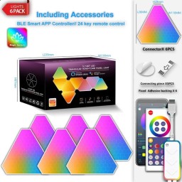 ألواح إضاءة جدارية ذكية مثلثة Magic RGBIC لغرف القيمنق والستريم Smart Triangle RGBIC Light Panels - Modular Wall LED (Music Sync & Voice Control)
