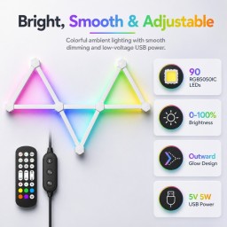 خطوط إضاءة جدارية ذكية Smart LED Light Lines (بكج 9 قطع) Smart Wall Light Lines DIY-P24 (9 Light Bars + 9 Connectors) - RGB Music Sync & Voice Control