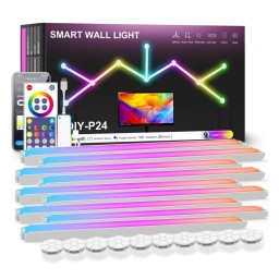 خطوط إضاءة جدارية ذكية Smart LED Light Lines (بكج 9 قطع) Smart Wall Light Lines DIY-P24 (9 Light Bars + 9 Connectors) - RGB Music Sync & Voice Control