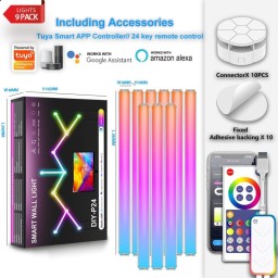 خطوط إضاءة جدارية ذكية Smart LED Light Lines (بكج 9 قطع) Smart Wall Light Lines DIY-P24 (9 Light Bars + 9 Connectors) - RGB Music Sync & Voice Control