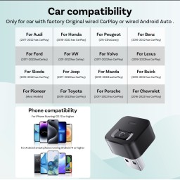 محول OTTOCAST Mini Dot Cube اللاسلكي CarPlay Android Auto 2 في 1 USB AI للسيارة OTTOCAST Mini Dot Cube Wireless CarPlay Android Auto Adapter 2 in 1 USB AI Car