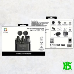 مايكروفون ماستر ميني برو اللاسلكي Master MINI PRO Wireless Microphone Noise Cancellation with Lightning, USB-C & AUX Adapters