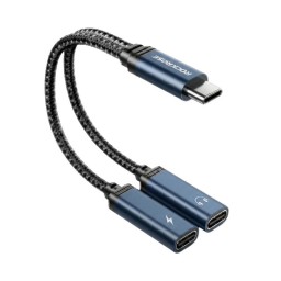 RR محول USB-C إلى USB-C + USB-C PD 60W شحن سريع الشحن والموسيقى والاتصال باللون الرمادي الأزرق RR USB-C to USB-C+USB-C Adapter PD 60W Quick Charge Charging & Music & Call Grey Blue"