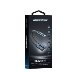 RR محول USB-C إلى USB-C + USB-C PD 60W شحن سريع الشحن والموسيقى والاتصال باللون الرمادي الأزرق RR USB-C to USB-C+USB-C Adapter PD 60W Quick Charge Charging & Music & Call Grey Blue"