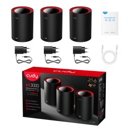 نظام CUDY M3000 شبكي Wi-Fi 6 AX3000 مع منفذ 2.5G – باكيت 3 قطع CUDY M3000 – 3PCS AX3000 2.5G Mesh Wi-Fi 6 System