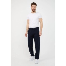 بنطال رياضي رجالي كحلي بقصة مريحة مع تفاصيل تطريز وجيب بسحاب Men's Navy Blue Relaxed Fit Sweatpants with Zipper Pocket & Embroidery Detail