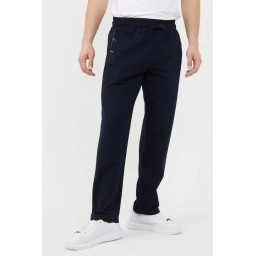 بنطال رياضي رجالي كحلي بقصة مريحة مع تفاصيل تطريز وجيب بسحاب Men's Navy Blue Relaxed Fit Sweatpants with Zipper Pocket & Embroidery Detail