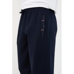 بنطال رياضي رجالي كحلي بقصة مريحة مع تفاصيل تطريز وجيب بسحاب Men's Navy Blue Relaxed Fit Sweatpants with Zipper Pocket & Embroidery Detail