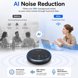مكبر صوت بلوتوث من Nework، مزود بـ 3 ميكروفونات مدعومة بالذكاء الاصطناعي لعزل الضوضاء، وبطارية تدوم 12 ساعة. Nework Bluetooth Speakerphone, 3 AI Noise-Cancelling Microphones, 12 Hours Battery