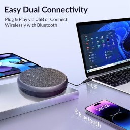 مكبر صوت بلوتوث من Nework، مزود بـ 3 ميكروفونات مدعومة بالذكاء الاصطناعي لعزل الضوضاء، وبطارية تدوم 12 ساعة. Nework Bluetooth Speakerphone, 3 AI Noise-Cancelling Microphones, 12 Hours Battery