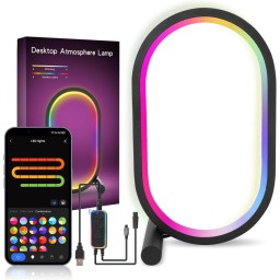 مصباح مكتبي ذكي حلقي تفاعلي RGBIC Hue لغرف القيمنق والسيت اب Desktop Atmosphere Lamp - Smart RGBIC Hue Ring Light (Powered by Tuya)