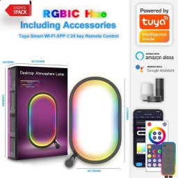 مصباح مكتبي ذكي حلقي تفاعلي RGBIC Hue لغرف القيمنق والسيت اب Desktop Atmosphere Lamp - Smart RGBIC Hue Ring Light (Powered by Tuya)