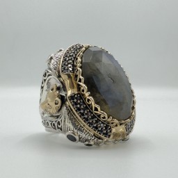 خاتم حجر الطاووس VIP - تصميم وجه الذئب Peacock Stone Wolf Ring