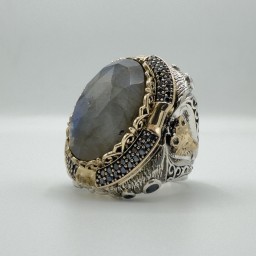خاتم حجر الطاووس VIP - تصميم وجه الذئب Peacock Stone Wolf Ring