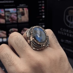 خاتم حجر الطاووس VIP - تصميم وجه الذئب Peacock Stone Wolf Ring